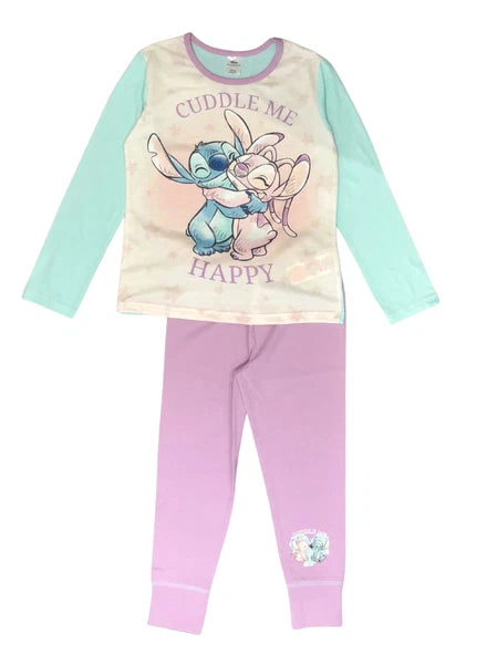 Girls Lilo & Stitch Pyjamas PJs 4-13 Years Purple Grey Pink Long Sleeved Trouser