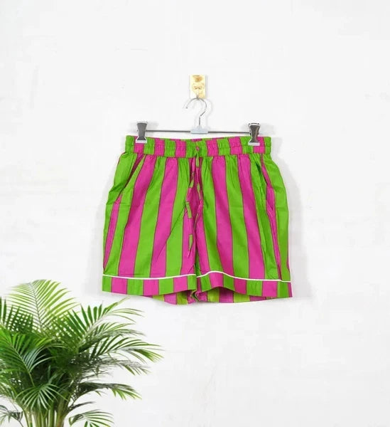 Indian 100%Cotton Hot Pant With Top & Pajama PJ Sets Nightwear Suit Stripe Print