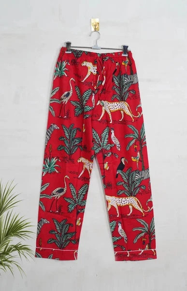 Indian Cotton Red Tiger PJ Set Bridesmaid Pajama Set Women Nightwear Suits US