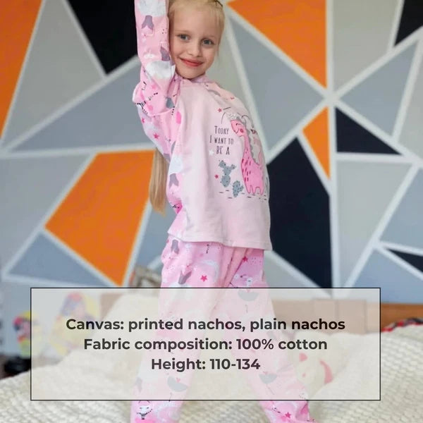 Girls’ Warm Brushed Pajama Set – Button Neck & Cute Print, , Demi-season,  No...