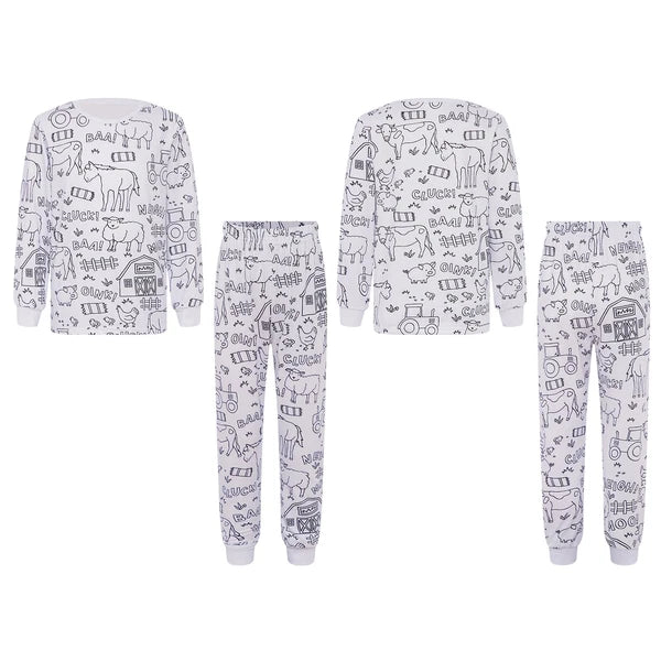 Kids Pajama Sets Hand-Painted Long Sleeve Top Elastic Waist Pants Home Sleepwear