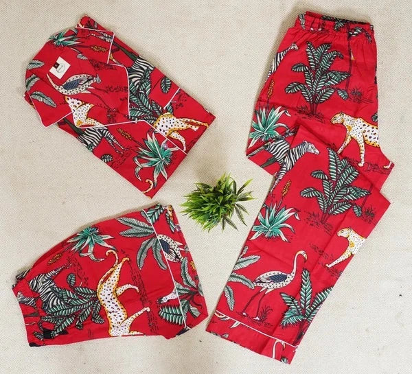 Indian Cotton Red Tiger PJ Set Bridesmaid Pajama Set Women Nightwear Suits US