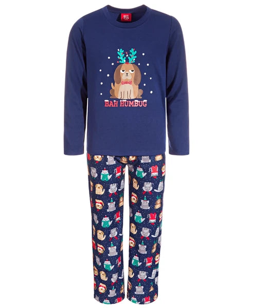Family PJs Kids Unisex Holiday Bah Humbug Dogs 2PC Pajama Set Size XS (4-5)