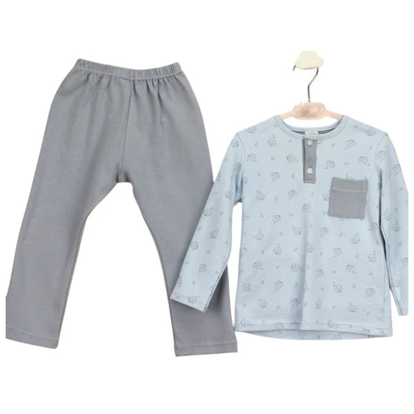 Babidu Paraguas Button Pocket Shirt and Pant Pajama Set - Sky Blue - NEW
