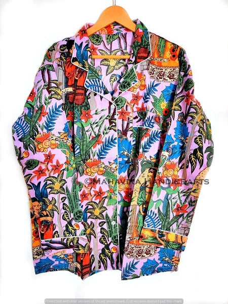 Indian Floral Print Cotton Baby pink hippie Sleepwear Bohemian Women Pajama set