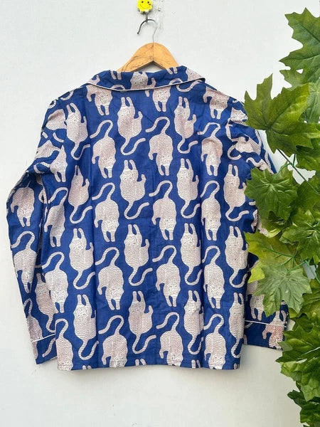 Indian 100%Cotton Animal Print PJ Set Bridesmaid Pajama Set Women Nightwear Suit