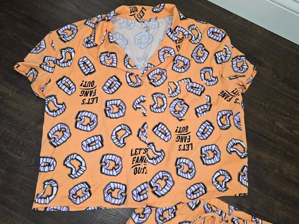 Way To Celebrate Halloween LET'S FANG OUT Shorty Pajama Set Sz XS M XL 2X 3X New