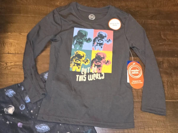 Wonder Nation  Pajamas Boys Astronaut Space Set Gray Out Of This World Sz XS M
