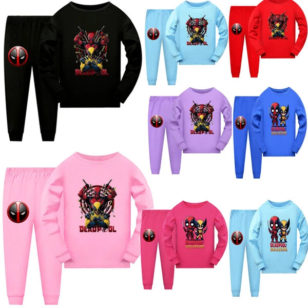 Popular New Girl Boy Deadpool Wolverine Pajama Top Pants Set Pajama Pjs Set
