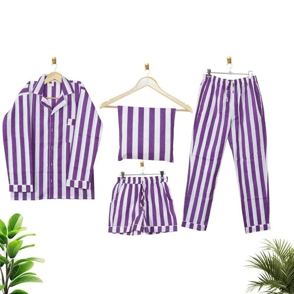 Cotton Striped Print Indian PJ Set Bridesmaid Pajama Set Women Nightwear Suit US