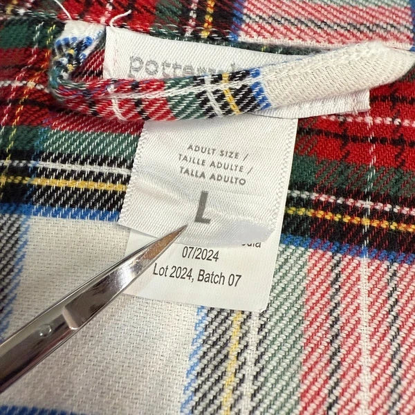 POTTERY BARN KIDS ADULT STEWART PLAID FLANNEL PAJAMA SET, SIZE LARGE