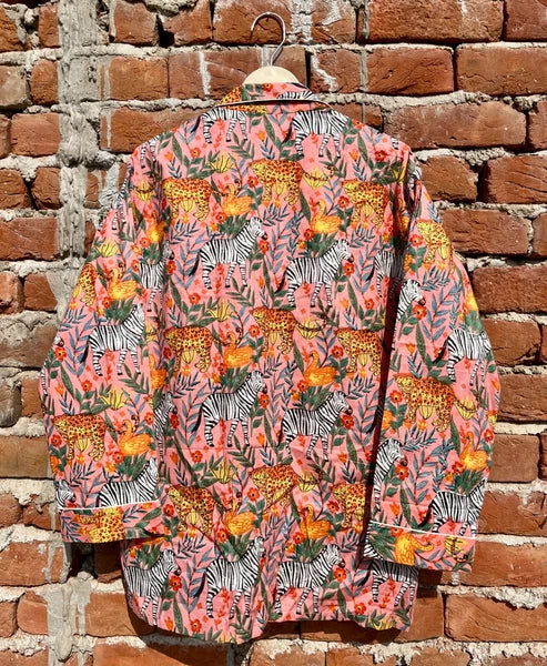 Indian Cotton Peach Animal PJ Set Bridesmaid Pajama Set Women Nightwear Suit US