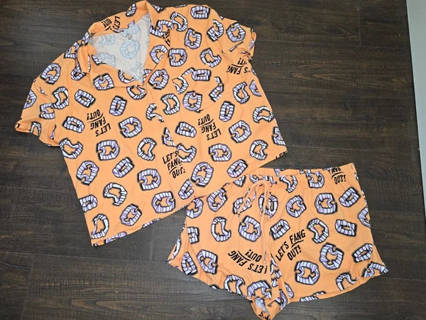 Way To Celebrate Halloween LET'S FANG OUT Shorty Pajama Set Sz XS M XL 2X 3X New