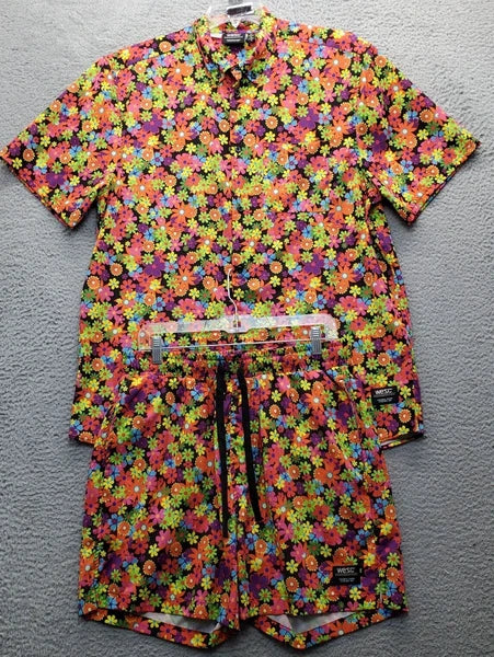 WeSC 2 Piece Pajama Set Unisex Large Multi Oden Flower Child AOP Short Sleeve