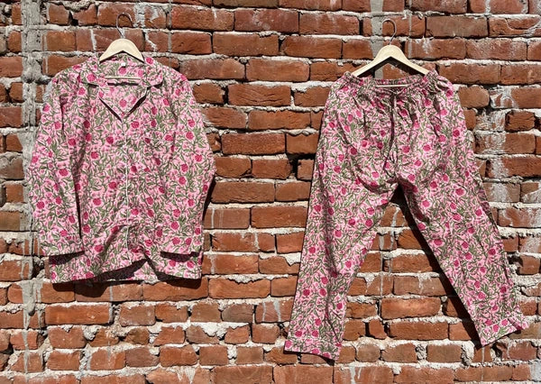 Indian Cotton Floral Print PJ Set Bridesmaid Pajama Set Women Nightwear Suits US