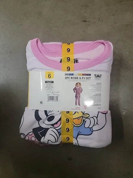Minnie Girls 3 Piece Robe & Pajama Set Size 6