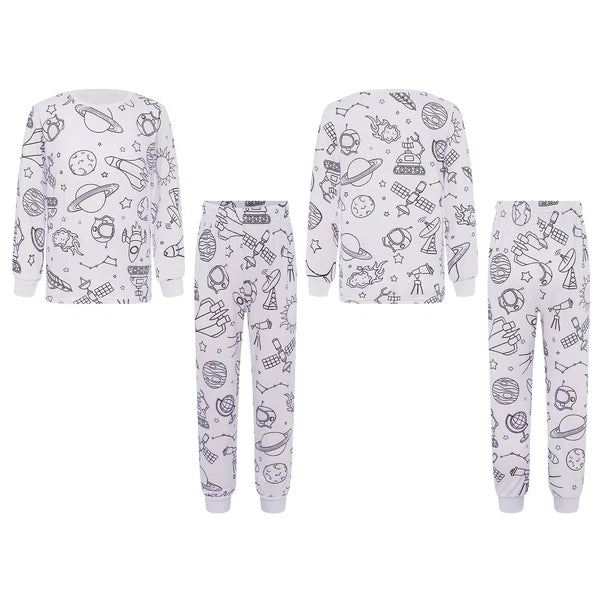 Kids Pajama Sets Hand-Painted Long Sleeve Top Elastic Waist Pants Home Sleepwear