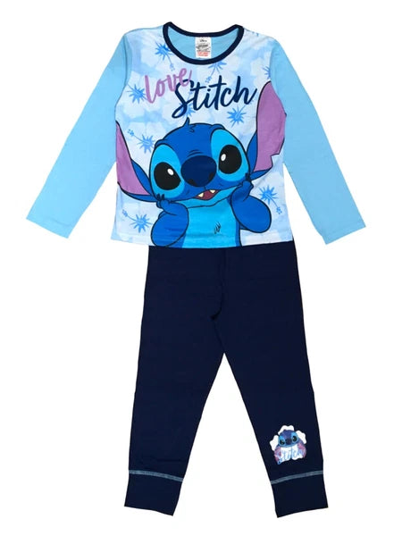Girls Lilo & Stitch Pyjamas PJs 4-13 Years Purple Grey Pink Long Sleeved Trouser