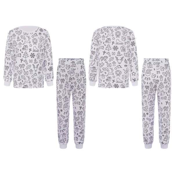 Kids Pajama Sets Hand-Painted Long Sleeve Top Elastic Waist Pants Home Sleepwear