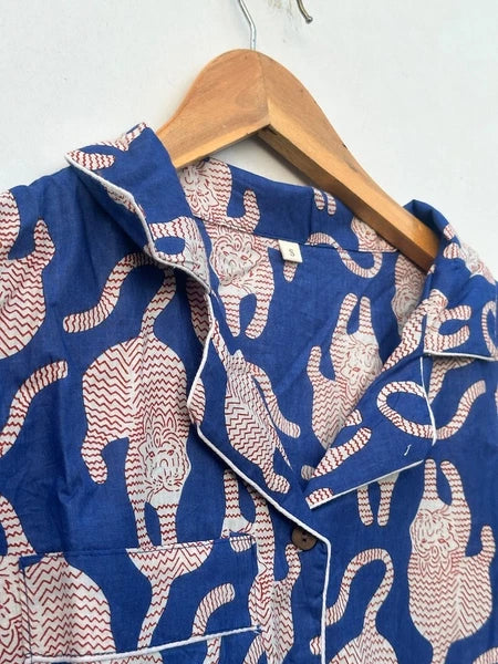 Indian 100%Cotton Animal Print PJ Set Bridesmaid Pajama Set Women Nightwear Suit