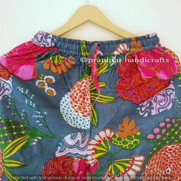 Indian Tropical Print Cotton Grey Hippie Women Gypsy Sleepwear Boho Pajama set