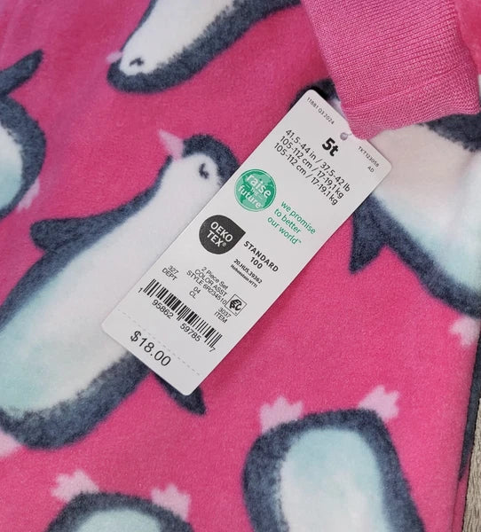 Carter's Baby Girls 2-piece Pink Blue Penguin Fleece Pajama Sleeper Set 5T NWT