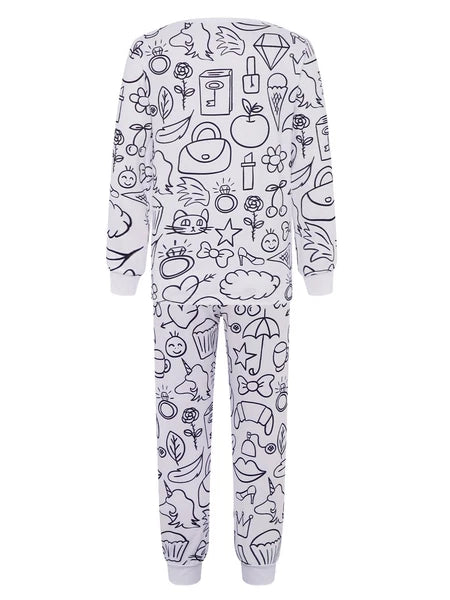 Kids Pajama Sets Hand-Painted Long Sleeve Top Elastic Waist Pants Home Sleepwear