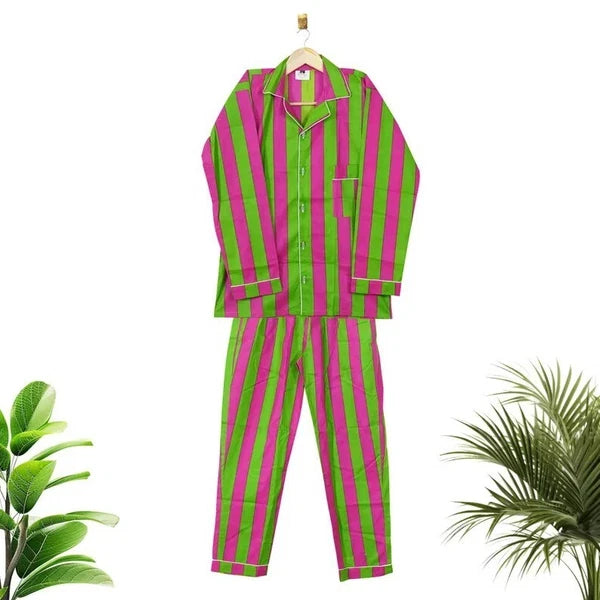 Indian 100%Cotton Hot Pant With Top & Pajama PJ Sets Nightwear Suit Stripe Print