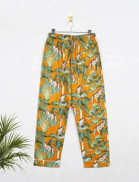 Indian Cotton Yellow Tree PJ Set Bridesmaid Pajama Set Women Nightwear Suits US