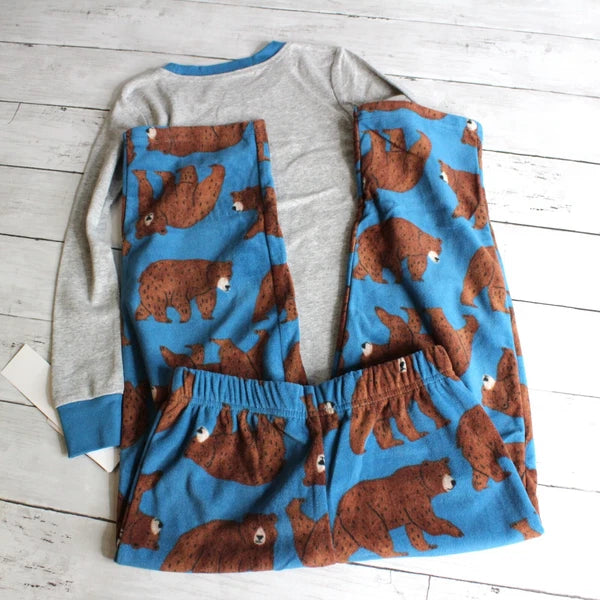 Carter's Boy's Winter 2 Pc Pajama Set Youth Size 5 5T Gray Blue Brown Bear