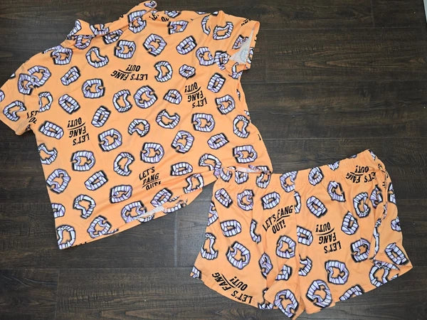 Way To Celebrate Halloween LET'S FANG OUT Shorty Pajama Set Sz XS M XL 2X 3X New