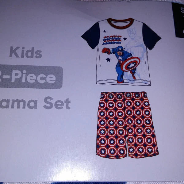 Marvel Pajama Set Kids Captain America Blue White Red Shorts Short Sleeve Sleepw