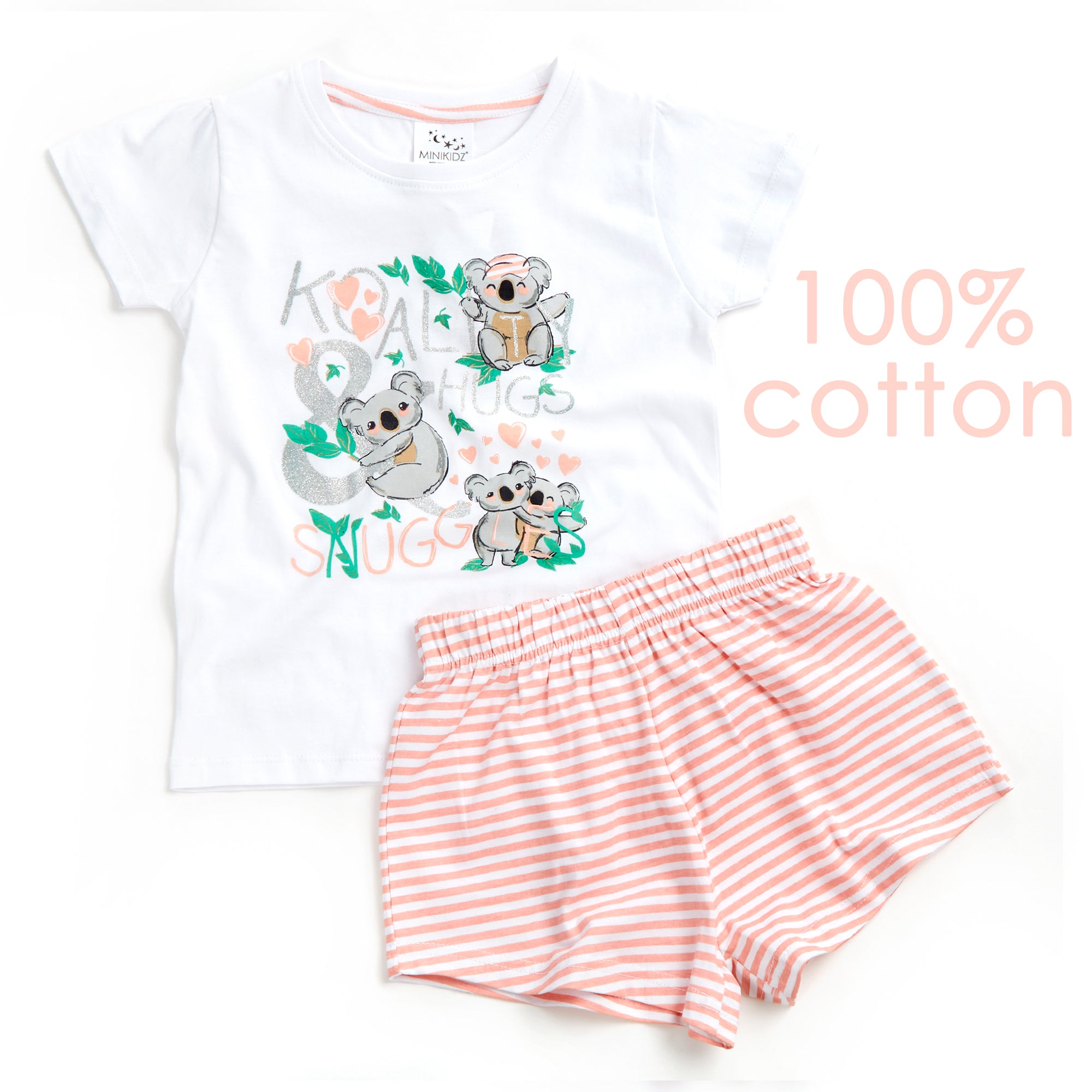 Girls Shorty Pyjama Set Animal Printed Pyjamas 2-3 3-4 4-5 5-6 Years 100% Cotton